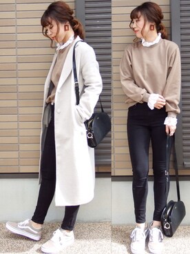 「スウエット」｜「アイテム（チェスターコート）」を使った、miho🅰ニコさん（レディース・165cm）の秋コーディネート