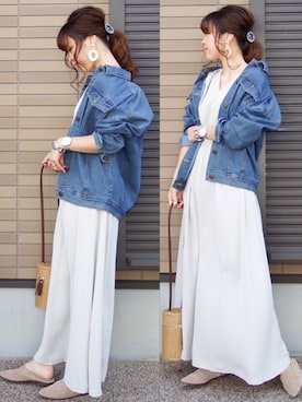 「GRL（グレイル）のアイテム（デニムジャケット）」を使った、miho🅰ニコさん（レディース・165cm）の春コーディネート
