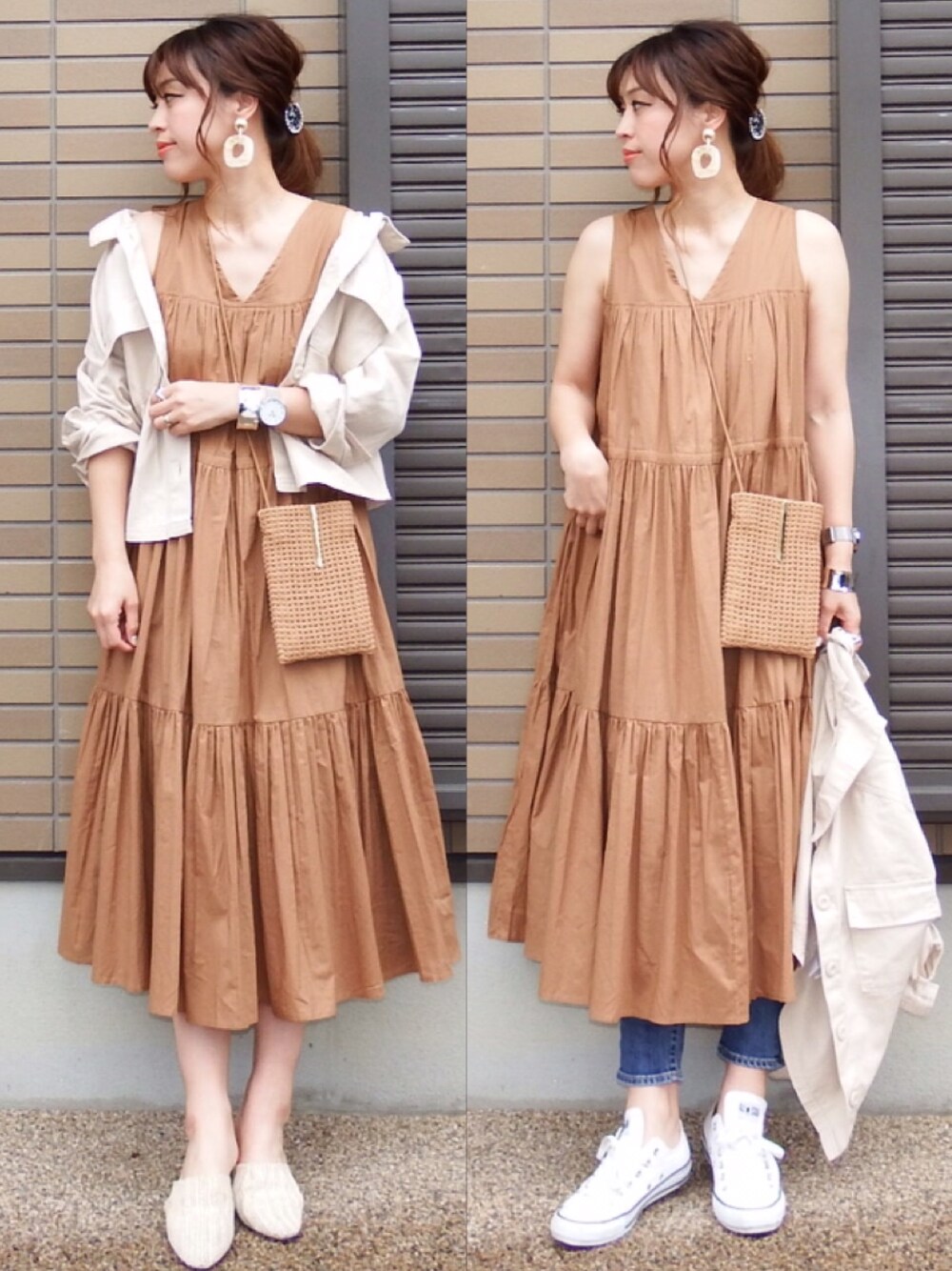 「アダルトおカワたん部、ワンピース、ティアード、ティアードワンピース、titivate、titivatestyle、Hime.、petitcro」｜「titivateのﾃｨｱｰﾄﾞﾉｰｽﾘｰﾌﾞﾘﾗｯｸｽﾜﾝﾋﾟｰｽ（ワンピース、イエロー系）」を使った、miho🅰ニコさん（レディース・165cm）の春コーディネートの1枚目の写真