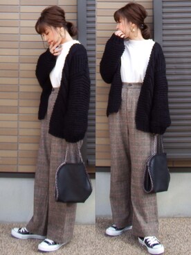 「ケーブルカーディガン」｜「アイテム（アクセサリー）」を使った、miho🅰ニコさん（レディース・165cm）の冬コーディネート