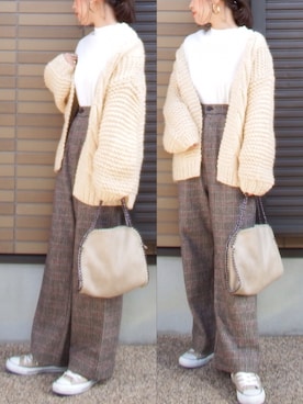 「ケーブルカーディガン」｜「アイテム（アクセサリー）」を使った、miho🅰ニコさん（レディース・165cm）の冬コーディネート