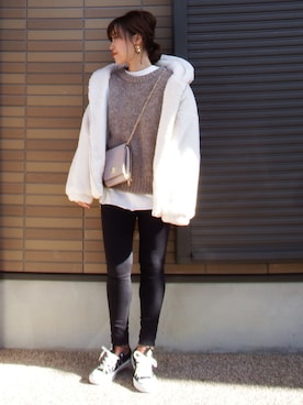 「GRL（グレイル）のアイテム（ピアス（両耳用））」を使った、miho🅰ニコさん（レディース・165cm）の冬コーディネート