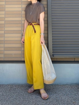 「マスタードイエロー」｜miho🅰ニコさん（レディース・165cm）の夏コーディネート