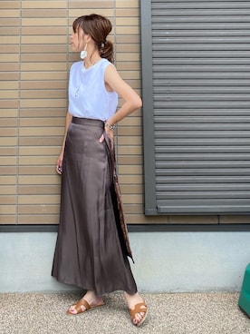 「Aラインスカート」｜「アイテム（アクセサリー）」を使った、miho🅰ニコさん（レディース・165cm）の夏コーディネート