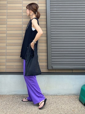 「パープル×黒」｜「アイテム（タンクトップ）」を使った、miho🅰ニコさん（レディース・165cm）の夏コーディネート