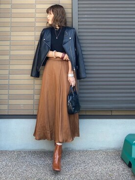 「ノーカラージャケット」｜miho🅰ニコさん（レディース・165cm）の秋コーディネート