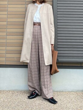 「MK MICHEL KLEIN（エムケーミッシェルクラン）のアイテム（ノーカラーコート）」を使った、miho🅰ニコさん（レディース・165cm）の秋コーディネート
