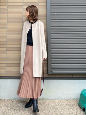 「MK MICHEL KLEIN（エムケーミッシェルクラン）のアイテム（ノーカラーコート）」を使った、miho🅰ニコさん（レディース・165cm）の冬コーディネート
