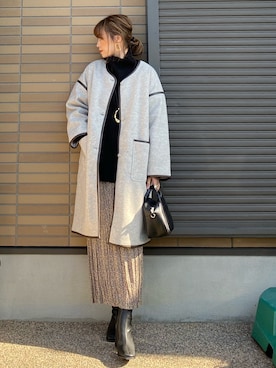 「パイピングコート」｜「アイテム（その他シューズ）」を使った、miho🅰ニコさん（レディース・165cm）の冬コーディネート