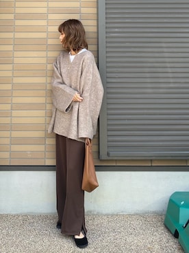「ブラウンパンツ」｜「アイテム（その他シューズ）」を使った、miho🅰ニコさん（レディース・165cm）の冬コーディネート