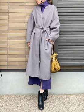「SENSE OF PLACE by URBAN RESEAR」｜「アイテム（ノーカラージャケット）」を使った、miho🅰ニコさん（レディース・165cm）の冬コーディネート
