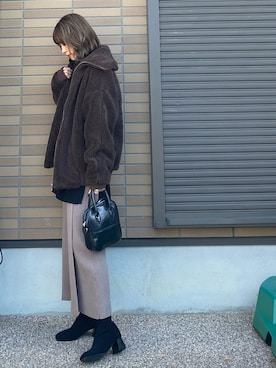 「ラップスカート」｜「アイテム（ブルゾン）」を使った、miho🅰ニコさん（レディース・165cm）の冬コーディネート