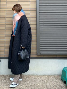 「ロング丈」｜「アイテム（その他アウター）」を使った、miho🅰ニコさん（レディース・165cm）の冬コーディネート