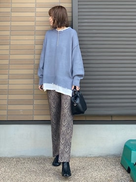 「RETRO GIRL（レトロガール）のフェイクレイヤードダメージニット（その他トップス）」を使った、miho🅰ニコさん（レディース・165cm）の冬コーディネート