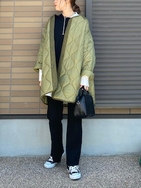 「カーキアウター」｜「アイテム（モッズコート）」を使った、miho🅰ニコさん（レディース・165cm）の春コーディネート