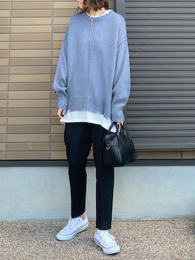 「RETRO GIRL（レトロガール）のフェイクレイヤードダメージニット（その他トップス）」を使った、miho🅰ニコさん（レディース・165cm）の春コーディネート