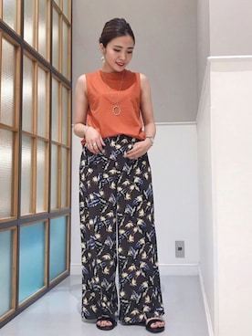 「LEPSIM（レプシィム）の【UV機能付き】タキノウタンク　834050（Tシャツ/カットソー、オレンジ系）」を使った、chieminさん（レディース・162cm）の夏コーディネート