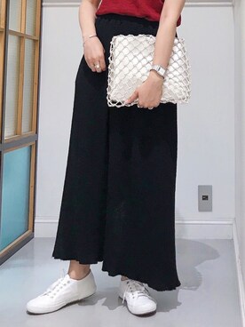 「LEPSIM（レプシィム）のポーチツキネットBAG　832850（ショルダーバッグ、シルバー系）」を使った、chieminさん（レディース・162cm）の夏コーディネート