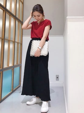 「LEPSIM（レプシィム）のヘンケイワッフルSS　839349（Tシャツ/カットソー、レッド系）」を使った、chieminさん（レディース・162cm）の夏コーディネート