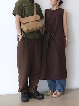 「LEPSIM（レプシィム）のフロントツイストワンピース　842372（ワンピース、ブラウン系）」を使った、chieminさん（レディース・162cm）の夏コーディネート
