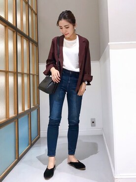 「LEPSIM（レプシィム）のクルーネックノースリーブ　842218（Tシャツ/カットソー、ホワイト系）」を使った、chieminさん（レディース・162cm）の夏コーディネート