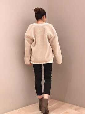 「LEPSIM（レプシィム）のボアZIPブルゾン　847157（ブルゾン、ベージュ系）」を使った、chieminさん（レディース・162cm）の秋コーディネート