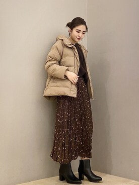 「LEPSIM（レプシィム）のAIRサーマルナカワタジャケット　838788（その他アウター、ベージュ系）」を使った、chieminさん（レディース・162cm）の冬コーディネート