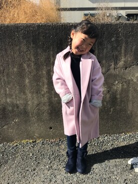 「アイテム（チェスターコート）」を使った、satomiyuさん（キッズ・100cm）の冬コーディネート