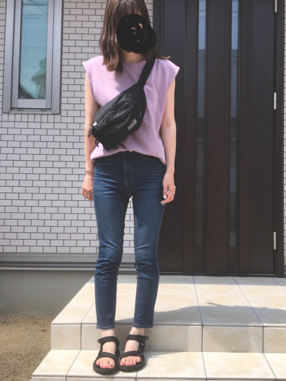 「GU、シンプルコーデ、プチプラコーデ、くすみパープル、オトナカジュアル」｜「GUのアイテム（Tシャツ/カットソー、パープル系）」を使った、satomiyuさん（レディース・169cm）の夏コーディネートの1枚目の写真