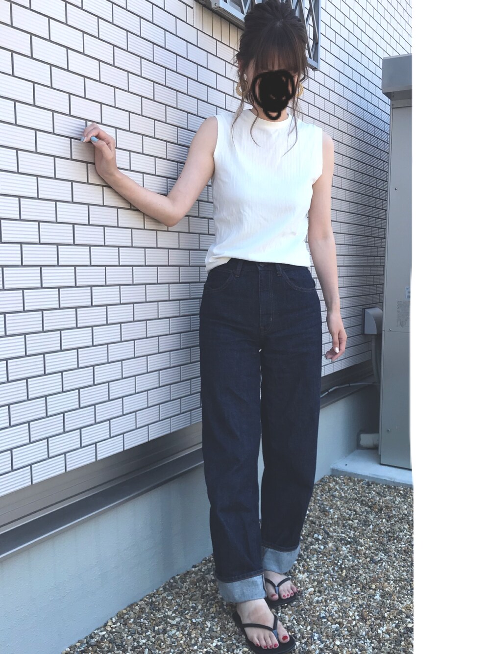 「シンプルコーデ、オトナカジュアル、リブハイネックT、ユニクロ、GU」｜「GUのアイテム（Tシャツ/カットソー、ホワイト系）」を使った、satomiyuさん（レディース・169cm）の夏コーディネートの1枚目の写真