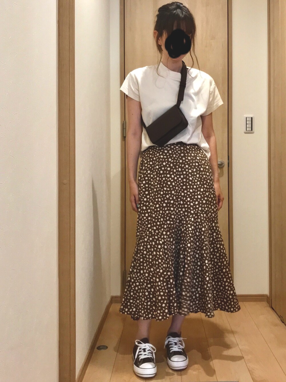 「ワントーンコーデ、しまむら、プチプラ、プチプラのあや、ブラウン、ダルメシアン柄、オトナ女子、スムースT」｜「しまむらのアイテム（スカート、ブラウン系）」を使った、satomiyuさん（レディース・169cm）の夏コーディネートの1枚目の写真