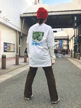 「JUNRED（ジュンレッド）のアイテム（ニットキャップ/ビーニー）」を使った、risaさん（レディース・155cm）の春コーディネート