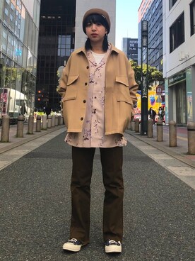「JUNRED（ジュンレッド）のアイテム（ブルゾン）」を使った、risaさん（レディース・155cm）の春コーディネート