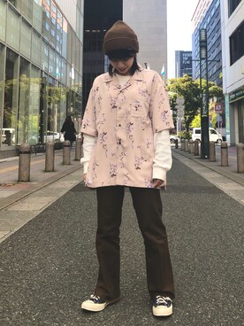 「JUNRED（ジュンレッド）のアイテム（ニットキャップ/ビーニー）」を使った、risaさん（レディース・155cm）の春コーディネート