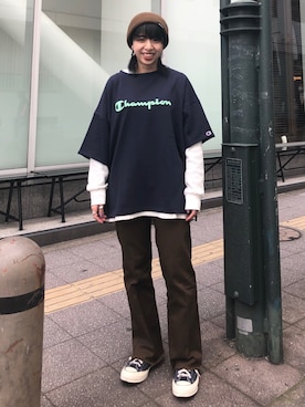 「JUNRED（ジュンレッド）のアイテム（ニットキャップ/ビーニー）」を使った、risaさん（レディース・155cm）の春コーディネート