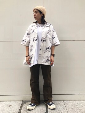 「JUNRED（ジュンレッド）のアイテム（ニットキャップ/ビーニー）」を使った、risaさん（レディース・155cm）の春コーディネート