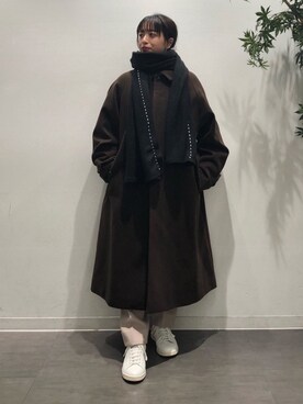 「JUNRED（ジュンレッド）のアイテム（ステンカラーコート）」を使った、risaさん（レディース・155cm）の秋コーディネート