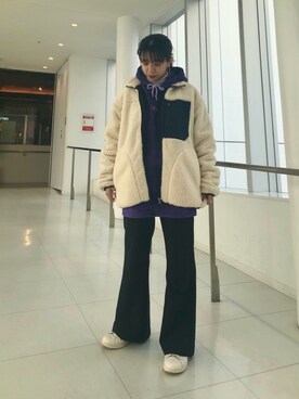 「JUNRED（ジュンレッド）のアイテム（ブルゾン）」を使った、risaさん（レディース・155cm）の冬コーディネート