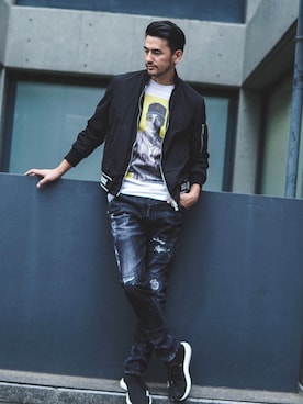 「DSQUARED2（ディースクエアード）のアイテム（ブルゾン）」を使った、yuya kudoさん（メンズ・182cm）の秋コーディネート