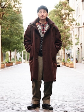 「Italian militaryのアイテム（その他アウター、ブラウン系）」を使った、yuya kudoさん（メンズ・182cm）の冬コーディネート