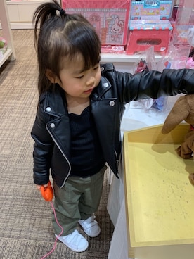 「おんなのこコーデ」｜「アイテム（ライダースジャケット）」を使った、Rinnaさん（キッズ・90cm）の冬コーディネート
