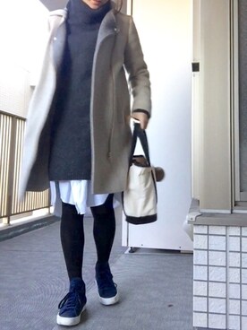「ゆるニット」｜「アイテム（ライダースジャケット）」を使った、すぎこさん（レディース・157cm）の冬コーディネート