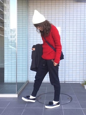 「お正月」｜「アイテム（ニットキャップ/ビーニー）」を使った、すぎこさん（レディース・157cm）の冬コーディネート