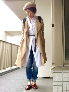 「サッシュベルト」｜「アイテム（トレンチコート）」を使った、すぎこさん（レディース・158cm）の秋コーディネート