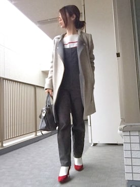 「赤い靴」｜「アイテム（オールインワン・サロペット）」を使った、すぎこさん（レディース・157cm）の冬コーディネート