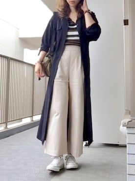 「ハイウエストパンツ」｜「アイテム（シャツワンピース）」を使った、すぎこさん（レディース・157cm）の夏コーディネート