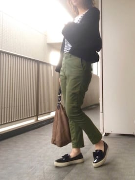 「袖ボリューム」｜「アイテム（チノパンツ）」を使った、すぎこさん（レディース・157cm）の秋コーディネート