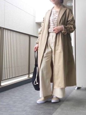 「バスクシャツ」｜「アイテム（トレンチコート）」を使った、すぎこさん（レディース・157cm）の春コーディネート