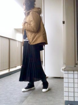 「ブラウン×ブラック」｜「アイテム（ナイロンジャケット）」を使った、すぎこさん（レディース・157cm）の冬コーディネート