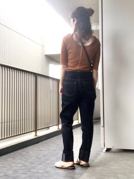 「ブラウン×ブラック」｜「アイテム（その他シューズ）」を使った、すぎこさん（レディース・157cm）の夏コーディネート